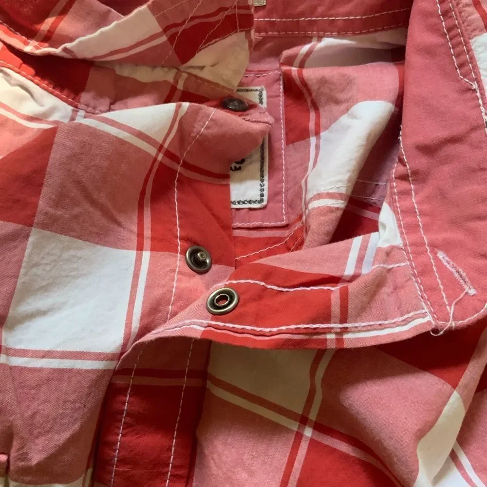 EXPRESS Men’s Size XL Cotton Fitted Plaid Snap Front Shirt Red And White Check - Picture 7 of 9